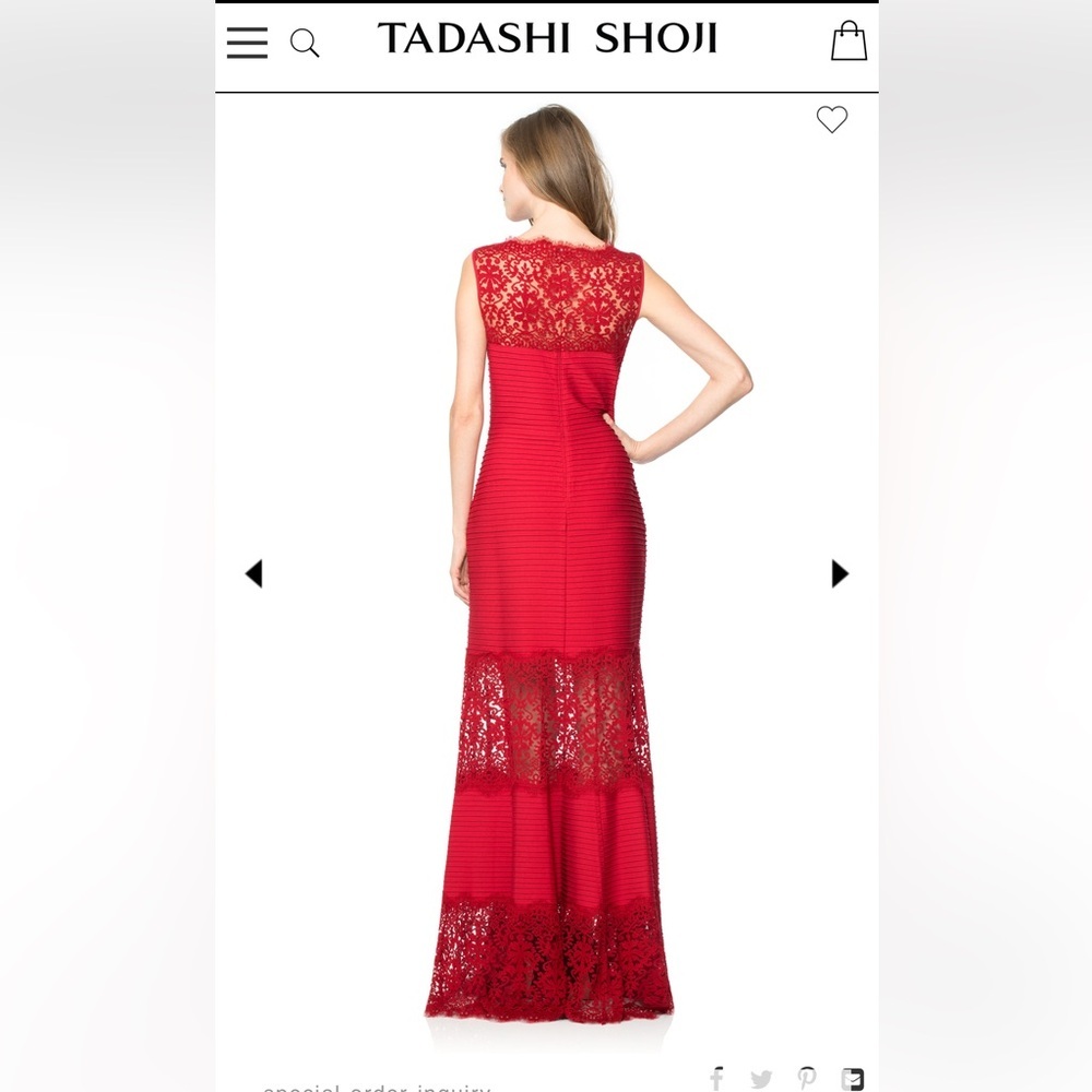 NWOT RARE Tadashi Shoji Red Ribbed Pintuck Jersey Boatneck Gown Size XS - Picture 3 of 14